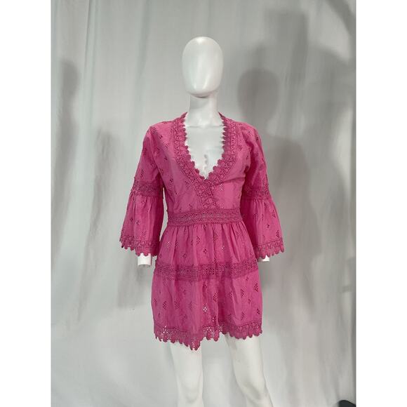 Melissa Odabash 'Victoria' Pink Broderie Anglaise Cotton Mini Dress Size S - Picture 2 of 5
